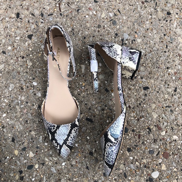 Aldo Snake Print Pointed Toe Block Heel Flats - Picture 2 of 8